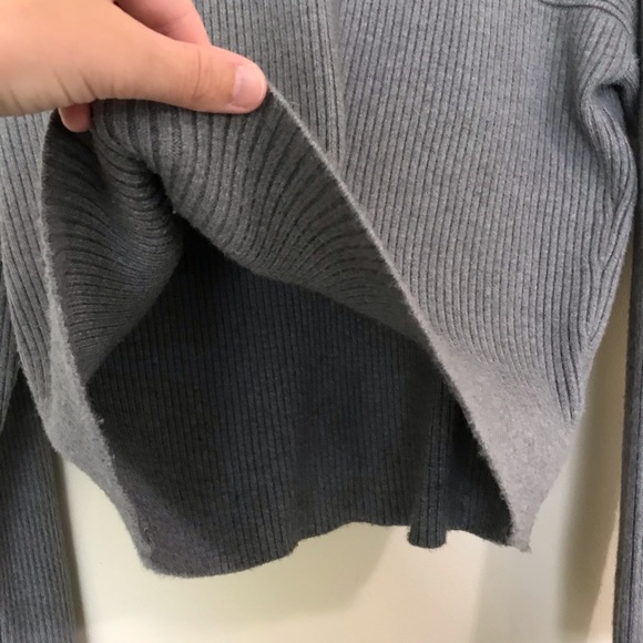 Nanette Lepore Ribbed Crop Sweater | Grey Crewneck Sweater - Picture 4 of 9